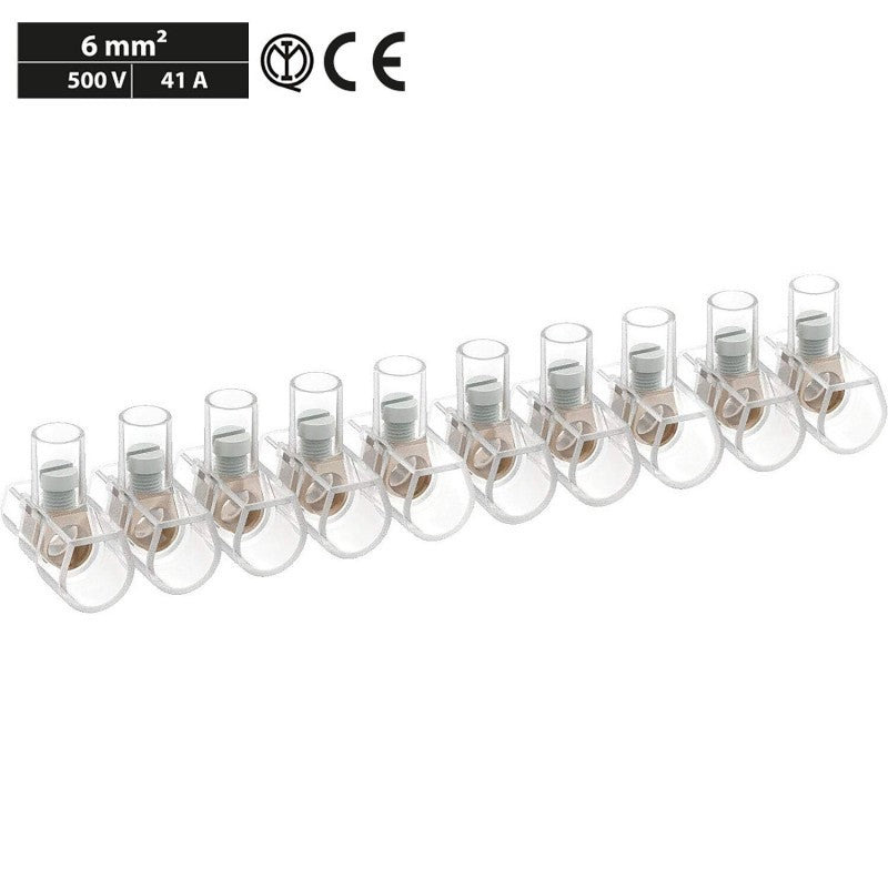 Morsetti a Cappuccio Volanti Trasparenti 10 poli 6.0 mm2 500V 1 Stecca