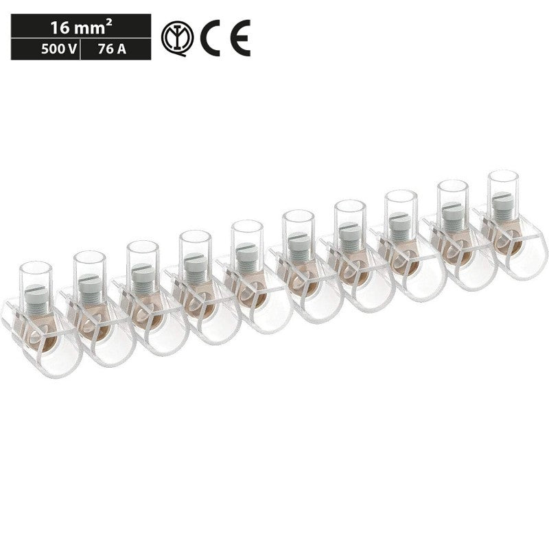 100 Morsetti a Cappuccio Volanti Trasparenti 10 poli 16.0 mm2 500V