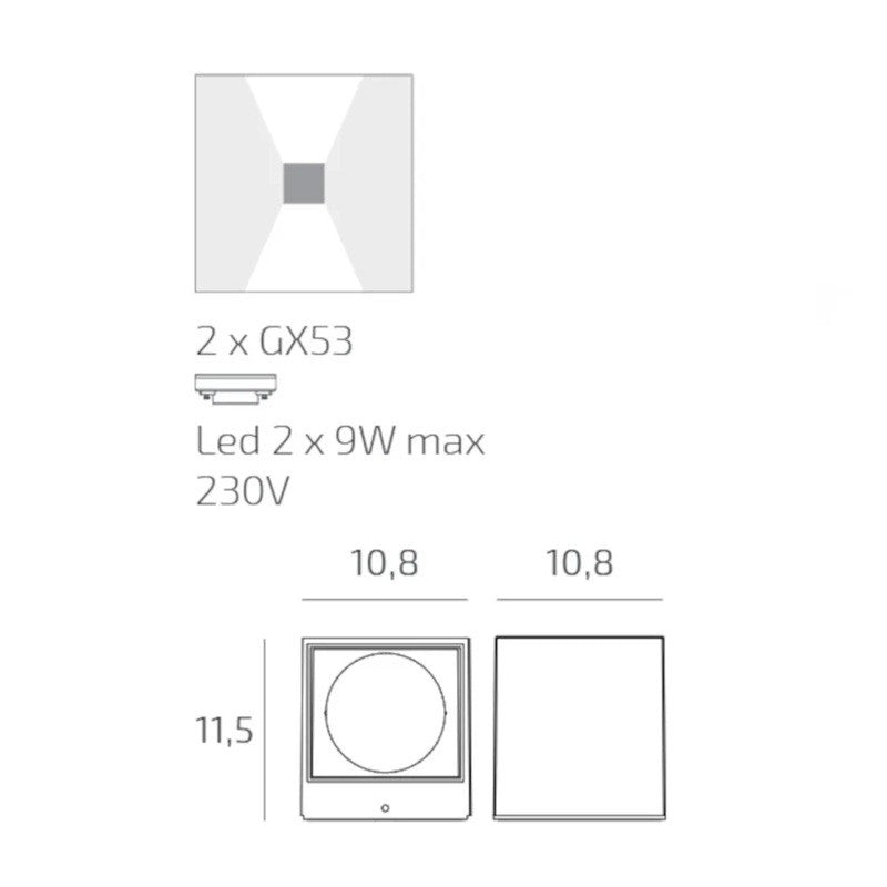 Applique Moderno Top Light SPA GX53 LED IP54 Alluminio Vetro Biemissione