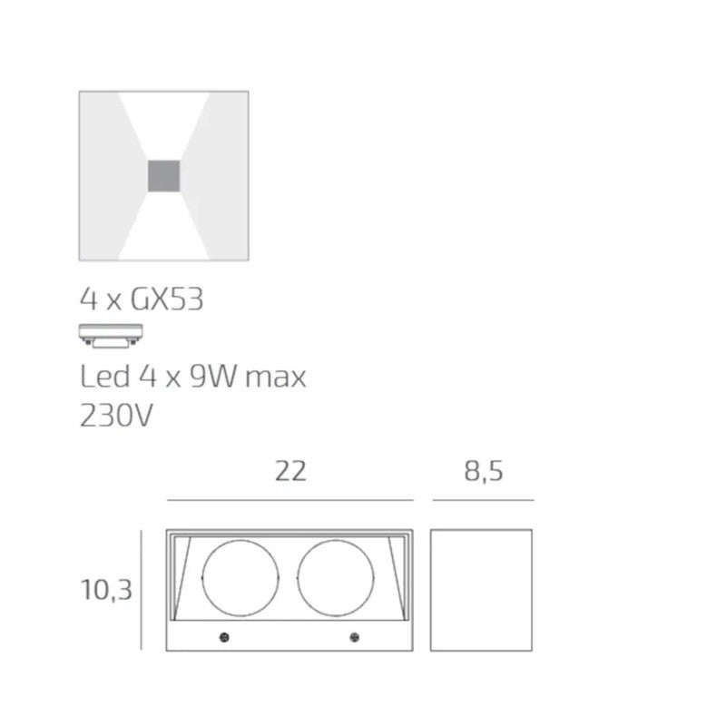 Applique Moderno Top Light SPA AG GX53 LED IP54 Alluminio Vetro Biemissione