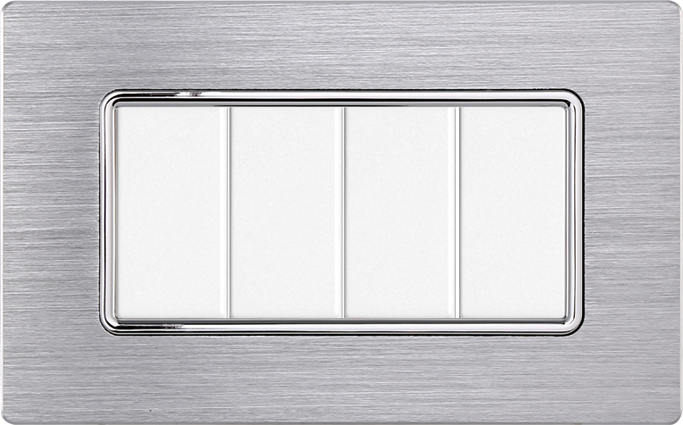 Placca in Alluminio Silver Lucido Compatibile Bticino Matix - 4 Posti - Ettroit