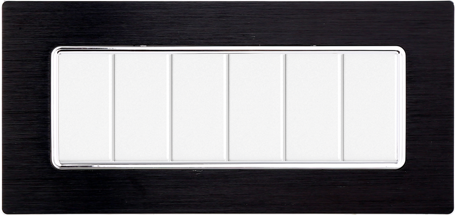 Placca in Alluminio Nera Compatibile Bticino Matix - 6 Posti - Ettroit