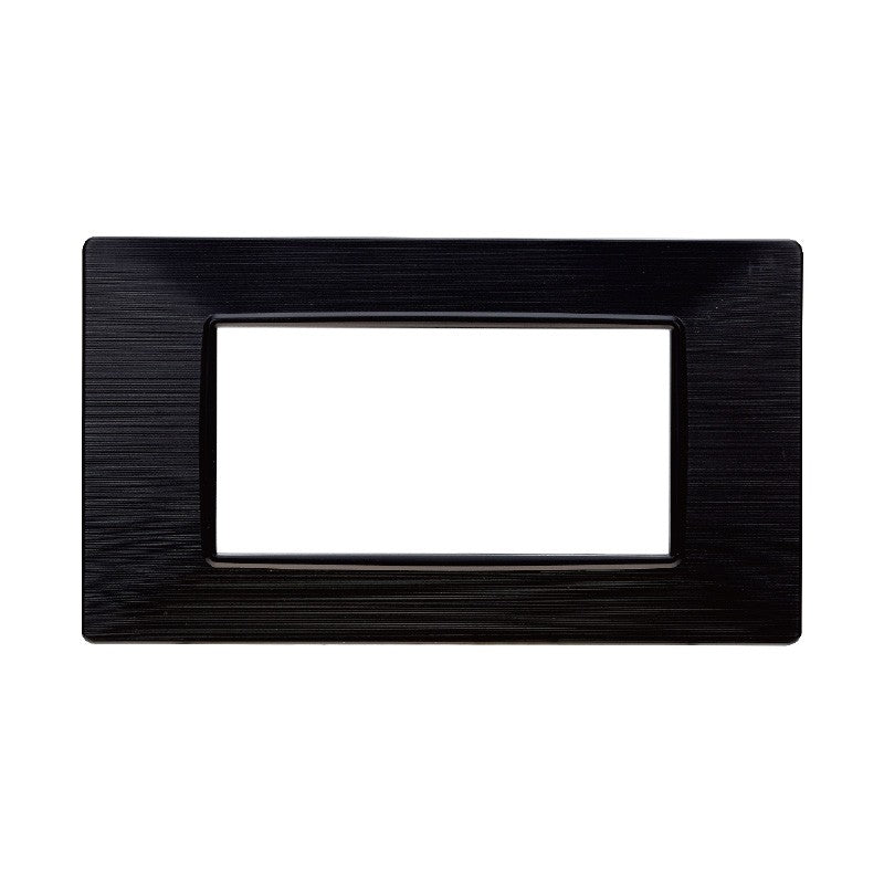 Placca in Plastica Nera Satinata Compatibile Vimar Plana - 4 Posti - Ettroit