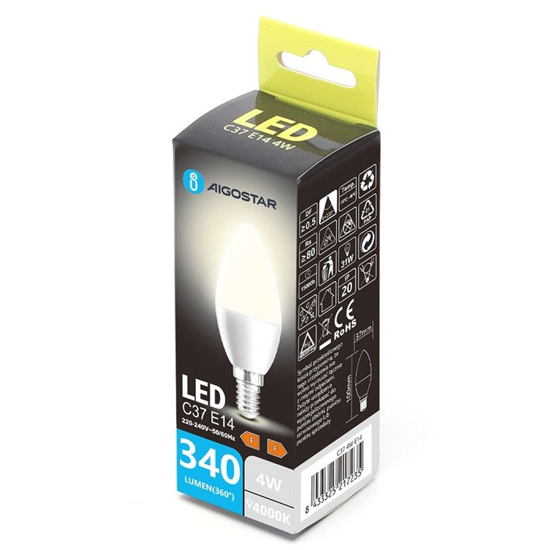 Lampadina LED A5 C37 4W E14 Luce Naturale 4000K 340lm