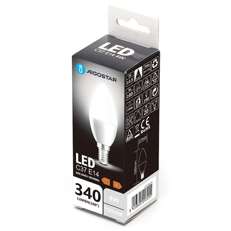 Lampadina LED A5 C37 4W E14 Luce Fredda 6500K 340lm