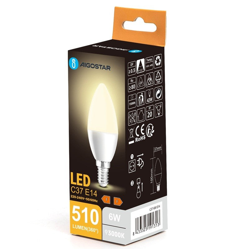 Lampadina LED A5 C37 6W E14 Luce Calda 3000K 510lm