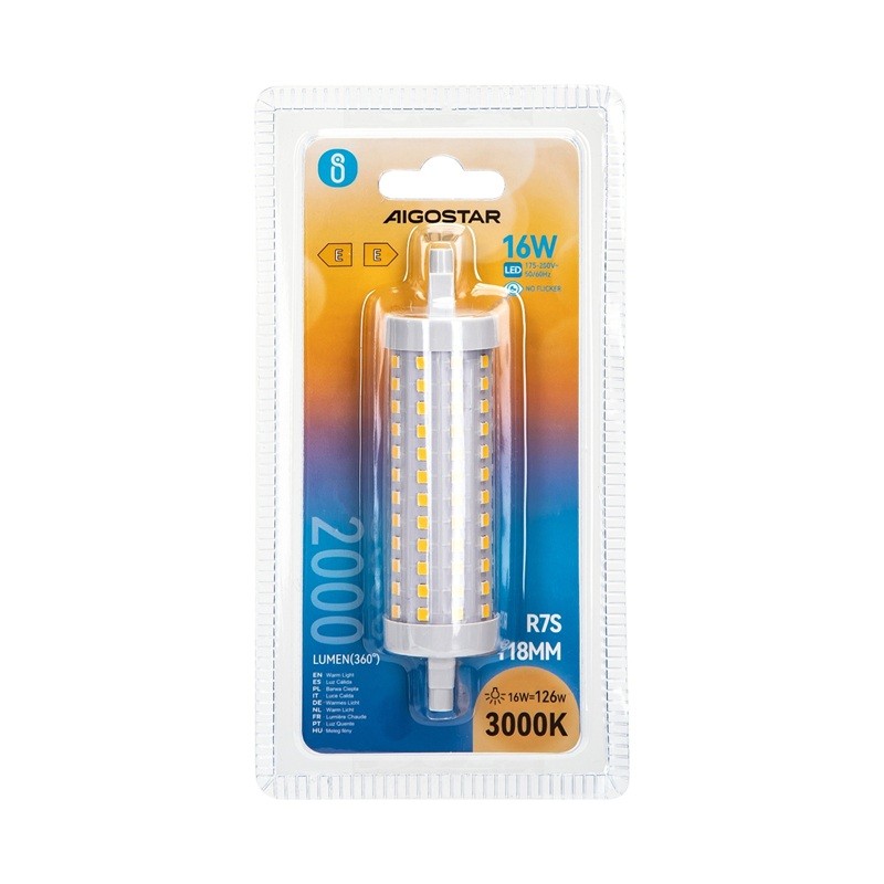 Lampadina Led R7S Lineare 118mm 16W SMD Bianco caldo 3000K