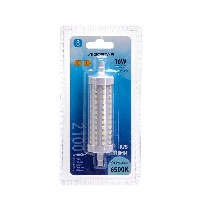 Lampadina Led R7S Lineare 118mm 16W SMD Bianco Freddo 6500K