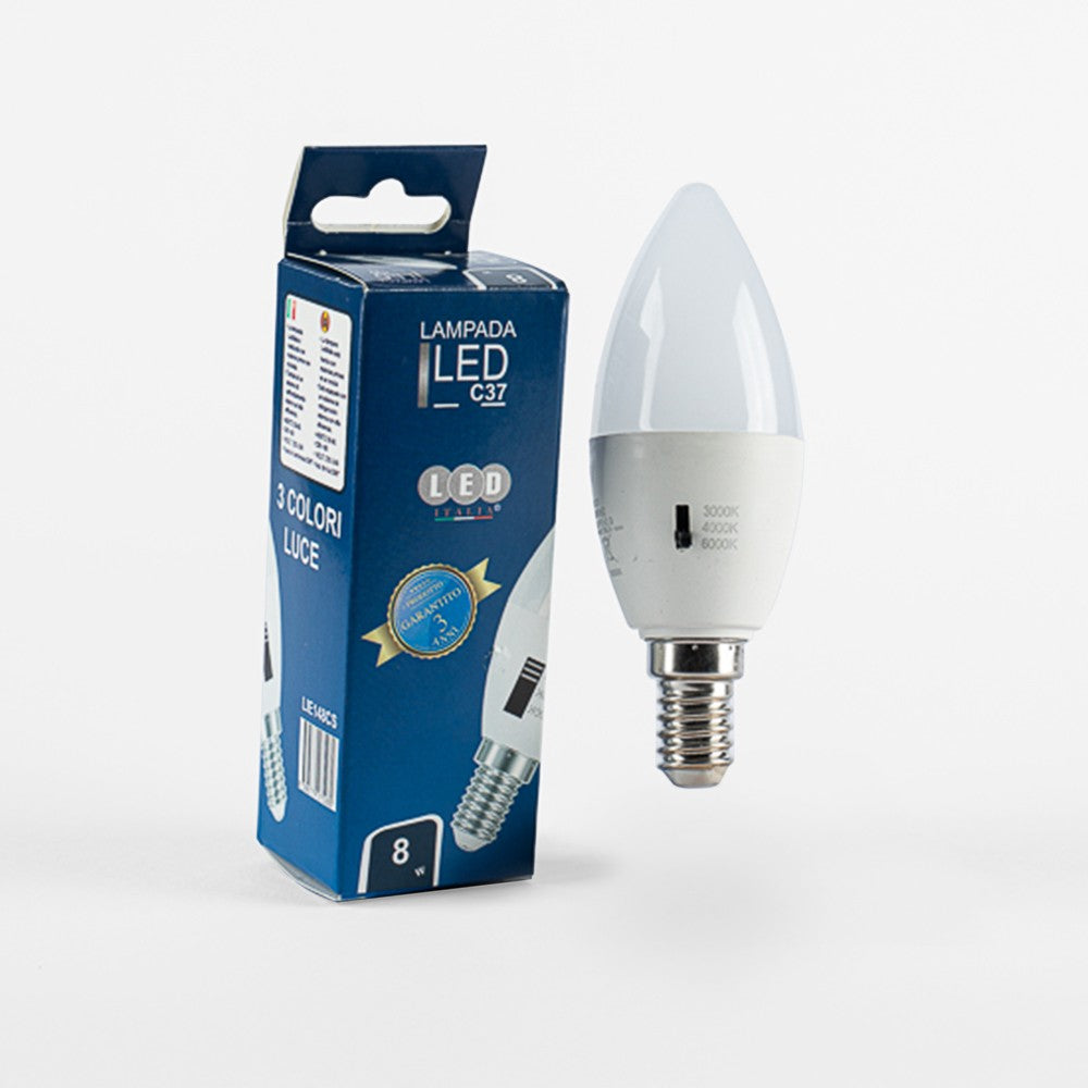 Lampadina Led E14 C37 Candela 8W CCT 3000/4000/6500K