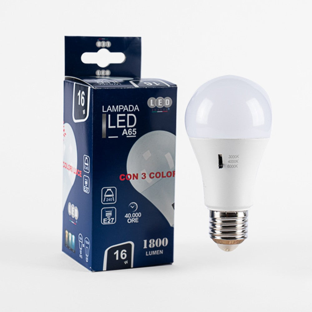Lampadina Led A65 16W E27 A Bulbo CCT 3000/4000/6500K