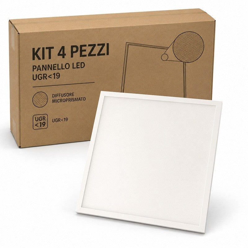 Kit 4 Pezzi Pannello LED a Soffitto Retroilluminato UGR19 60X60cm 36W 4000K