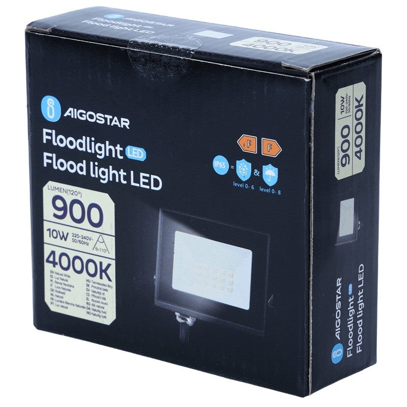 Aigostar Faro LED 10W 900LM IP65 Luce Naturale 4000K Nero Ultra-Slim