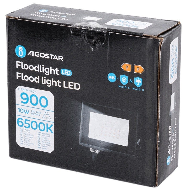 Aigostar Faro LED 10W 900LM IP65 Luce Fredda 6500K Nero Ultra-Slim