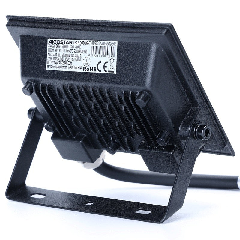Aigostar Faro LED 20W 1800LM IP65 Luce Naturale 4000K Nero Ultra-Slim