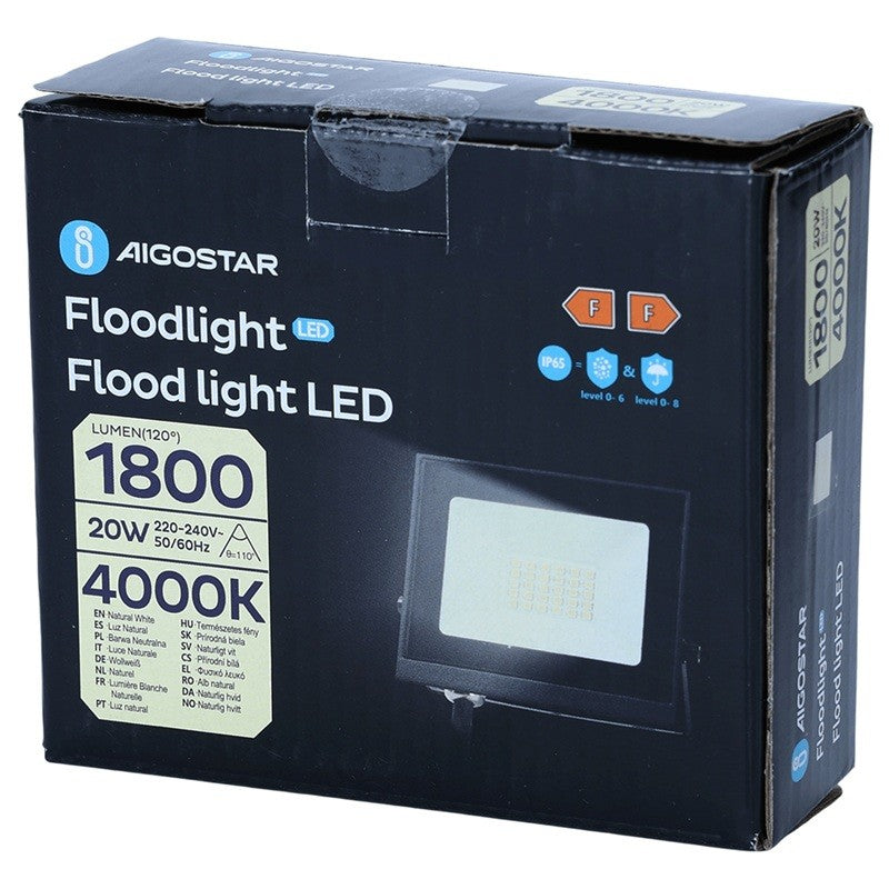 Aigostar Faro LED 20W 1800LM IP65 Luce Naturale 4000K Nero Ultra-Slim