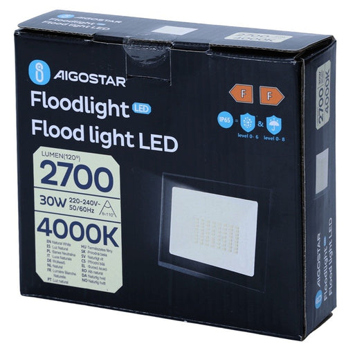 Aigostar Faro LED 30W 2700LM IP65 Luce Naturale 4000K Nero Ultra-Slim
