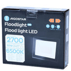 Aigostar Faro LED 30W 2700LM IP65 Luce Fredda 6500K Nero Ultra-Slim