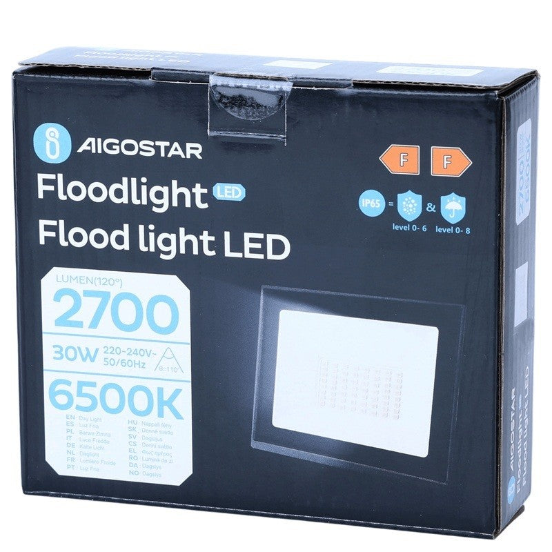 Aigostar Faro LED 30W 2700LM IP65 Luce Fredda 6500K Nero Ultra-Slim