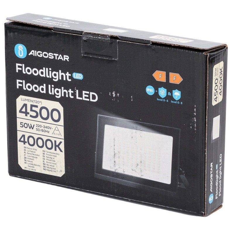 Aigostar Faro LED 50W 4500LM IP65 Luce Naturale 4000K Nero Ultra-Slim
