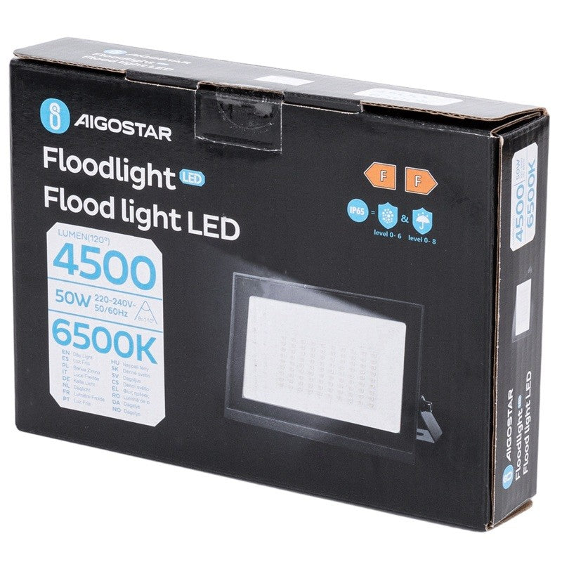 Aigostar Faro LED 50W 4500LM IP65 Luce Fredda 6500K Nero Ultra-Slim