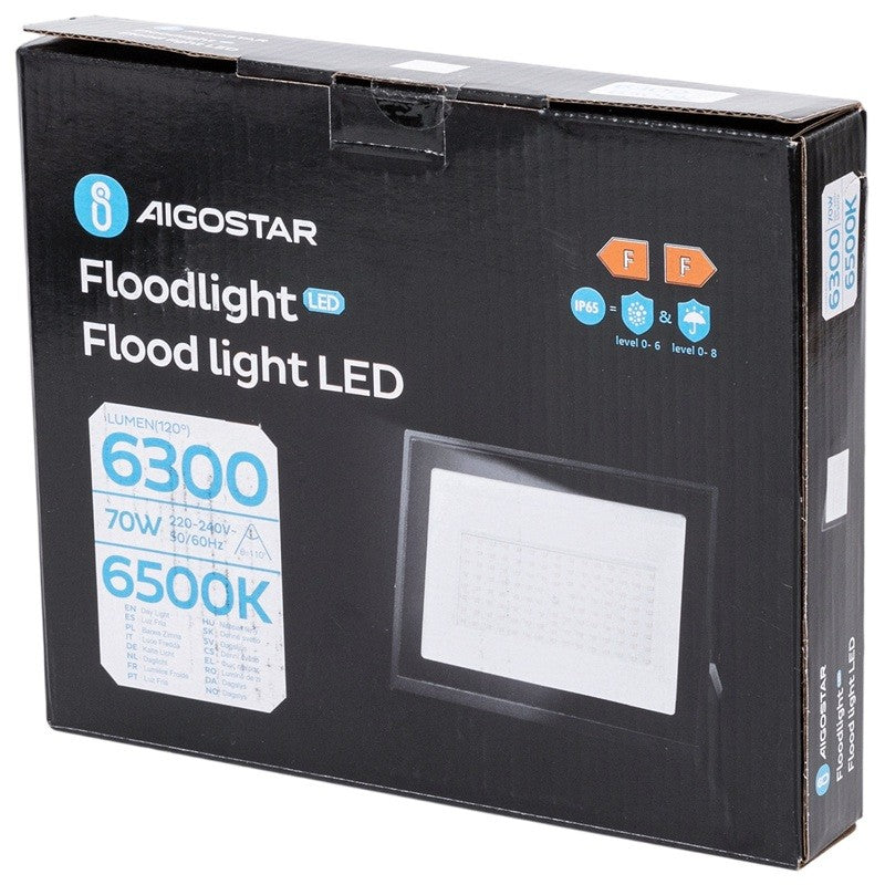 Aigostar Faro LED 70W 6300LM IP65 Luce Fredda 6500K Nero Ultra-Slim