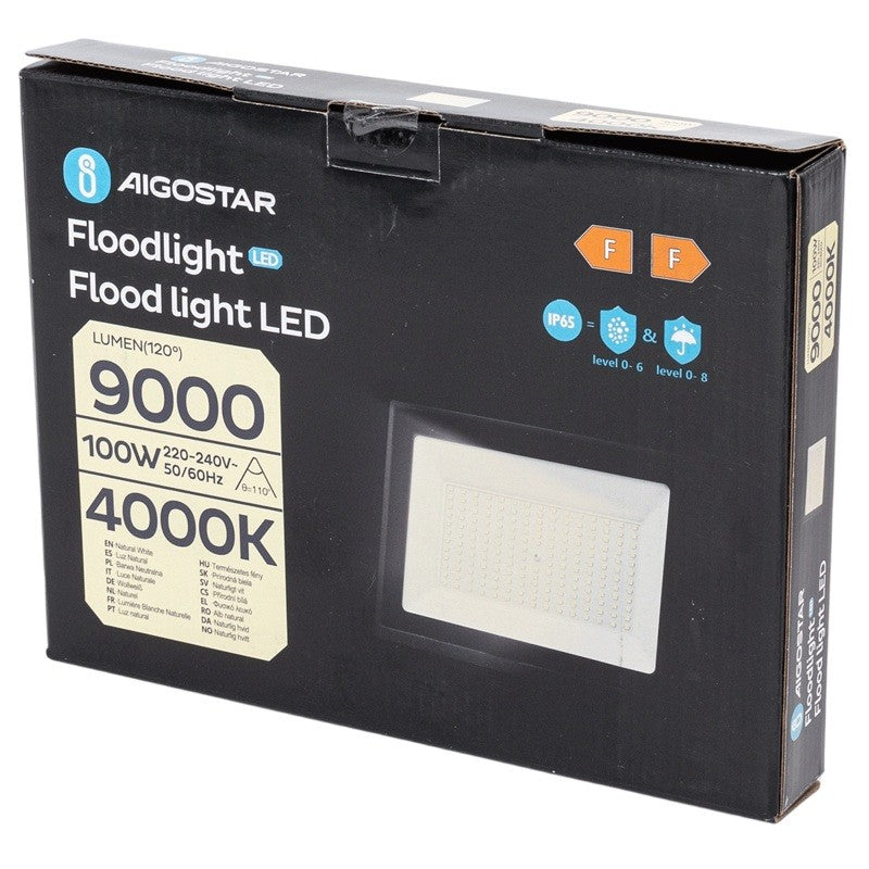 Aigostar Faro LED 100W 9000LM IP65 Luce Naturale 4000K Nero Ultra-Slim