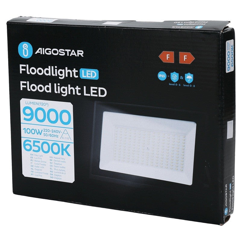 Aigostar Faro LED 100W 9000LM IP65 Luce Fredda 6500K Nero Ultra-Slim