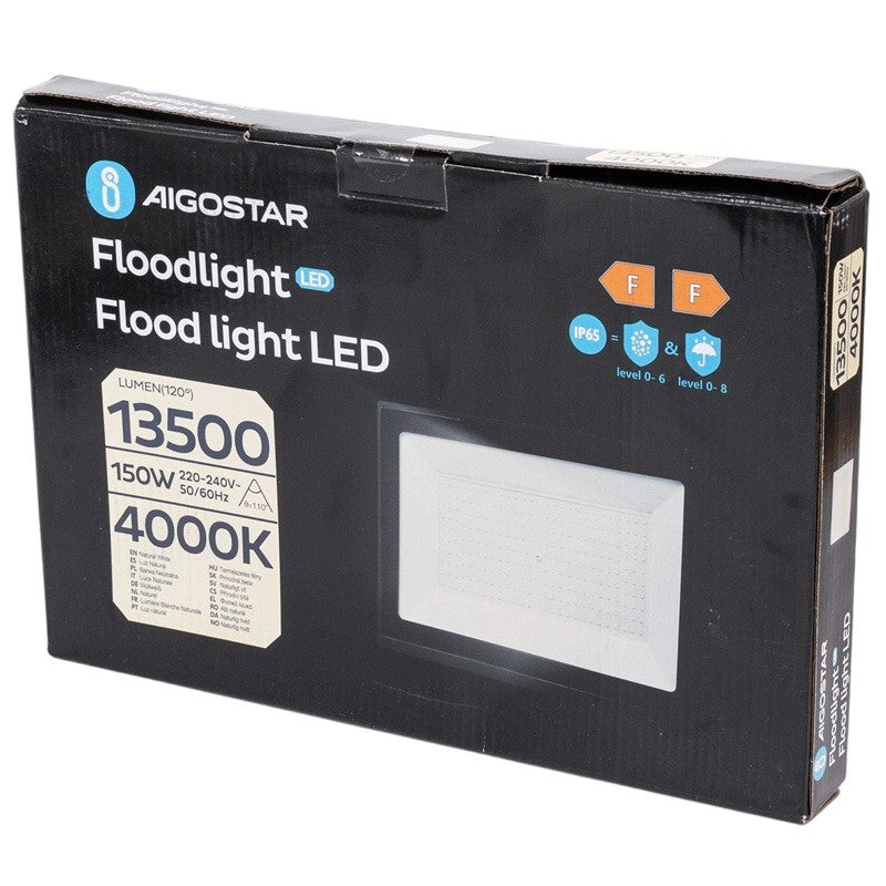Aigostar Faro LED 150W 13500LM IP65 Luce Naturale 4000K Nero Ultra-Slim