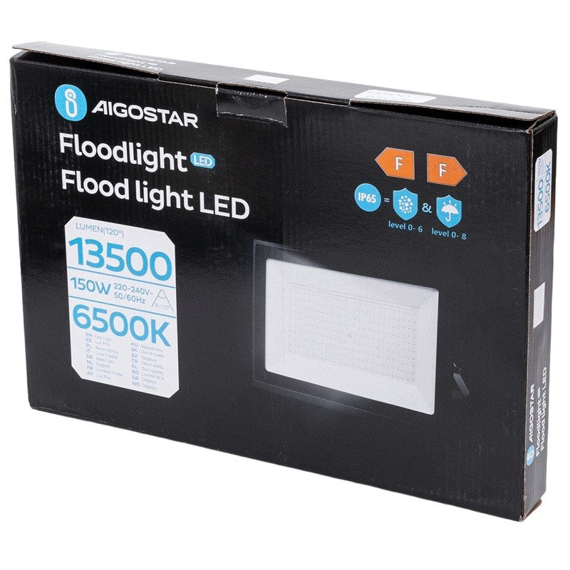 Aigostar Faro LED 150W 13500LM IP65 Luce Fredda 6500K Nero Ultra-Slim