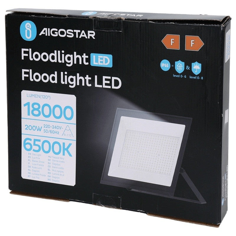 Aigostar Faro LED 200W 18000LM IP65 Luce Fredda 6500K Nero Ultra-Slim