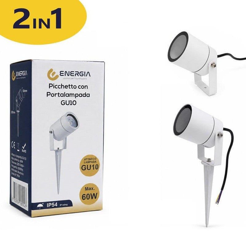 Faretto 2 in 1 Parete e Picchetto Orientabile IP54 Lampada GU1O Bianco