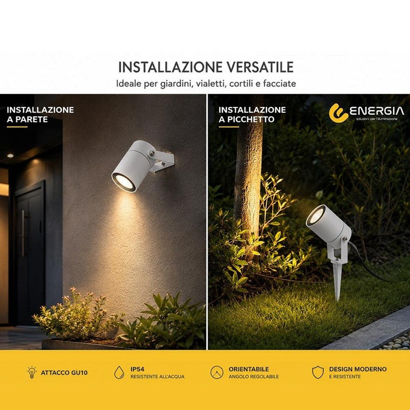 Faretto 2 in 1 Parete e Picchetto Orientabile IP54 Lampada GU1O Bianco