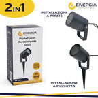 Faretto 2 in 1 Parete e Picchetto Orientabile IP54 Lampada GU1O Grigio