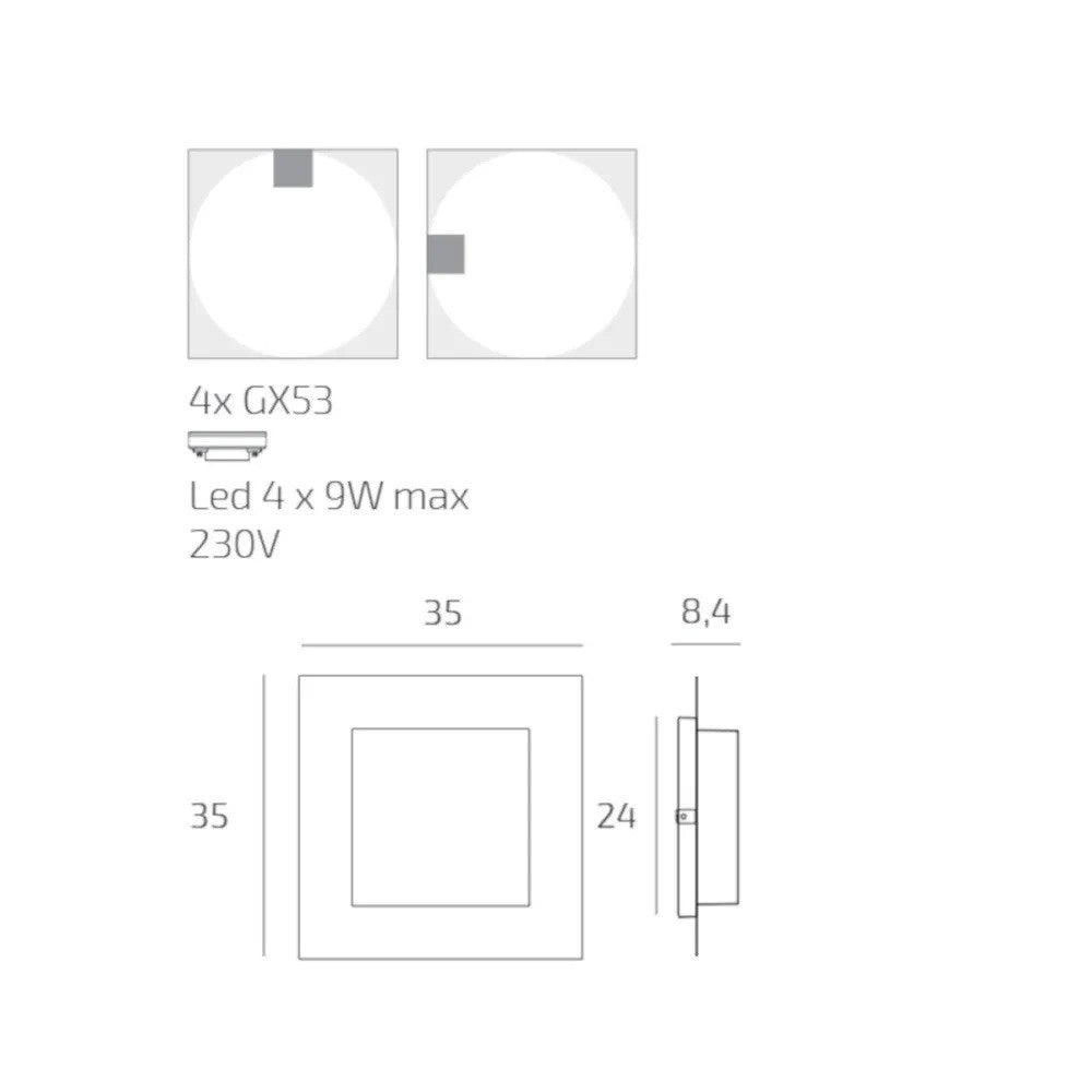 Plafoniera Moderna Top Light MIAMI PLUS Q GX53 LED IP54 Alluminio Policarbonato