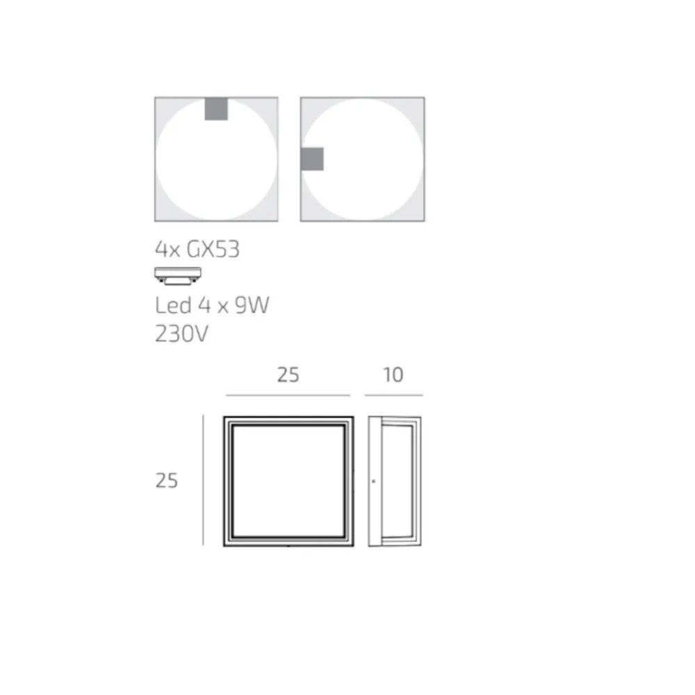 Plafoniera Moderna Top Light OSAKA Q GX53 LED IP54 Alluminio Policarbonato