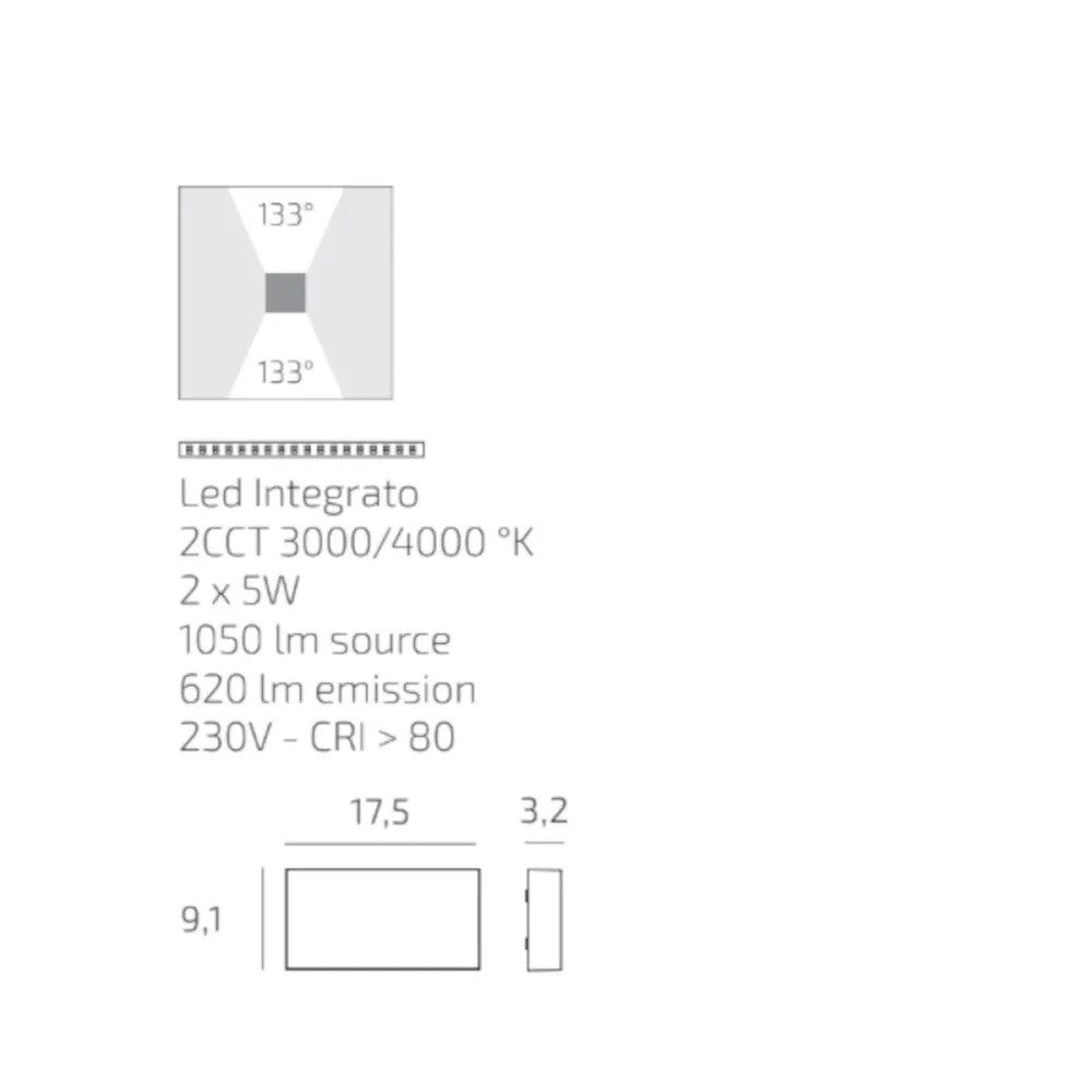Applique LED Top Light MADRID 18 IP65 CCT Biemissione Alluminio Vetro