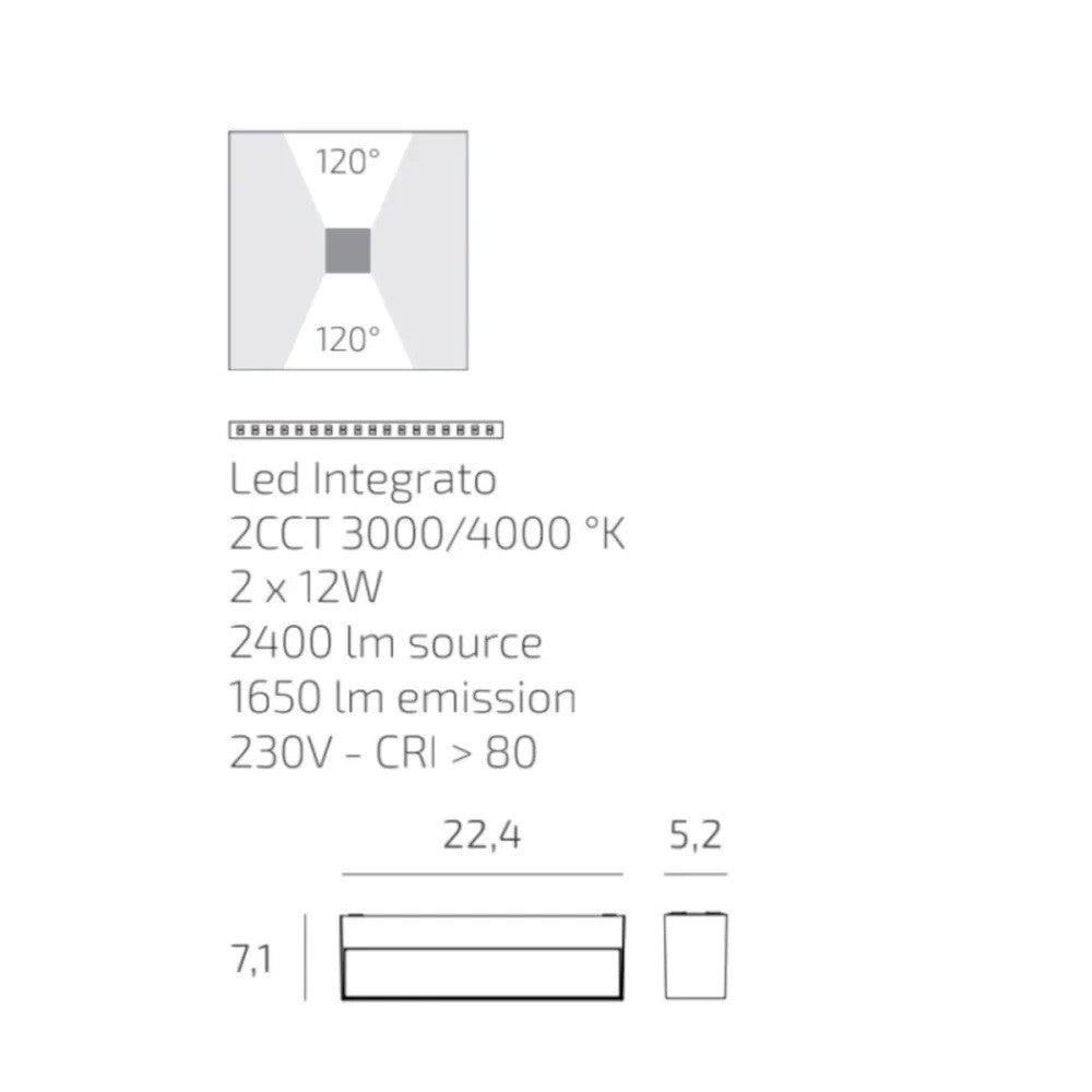 Applique LED Top Light PORTO 22B IP65 CCT Biemissione Alluminio Vetro