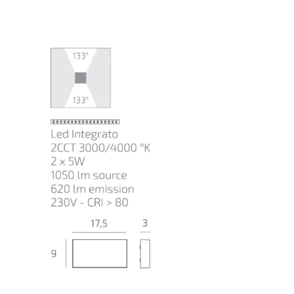 Applique LED Top Light LIMA 18 IP54 CCT Biemissione Alluminio Vetro