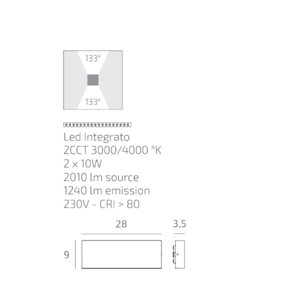 Applique LED Top Light LIMA 28 IP54 CCT Biemissione Alluminio Vetro