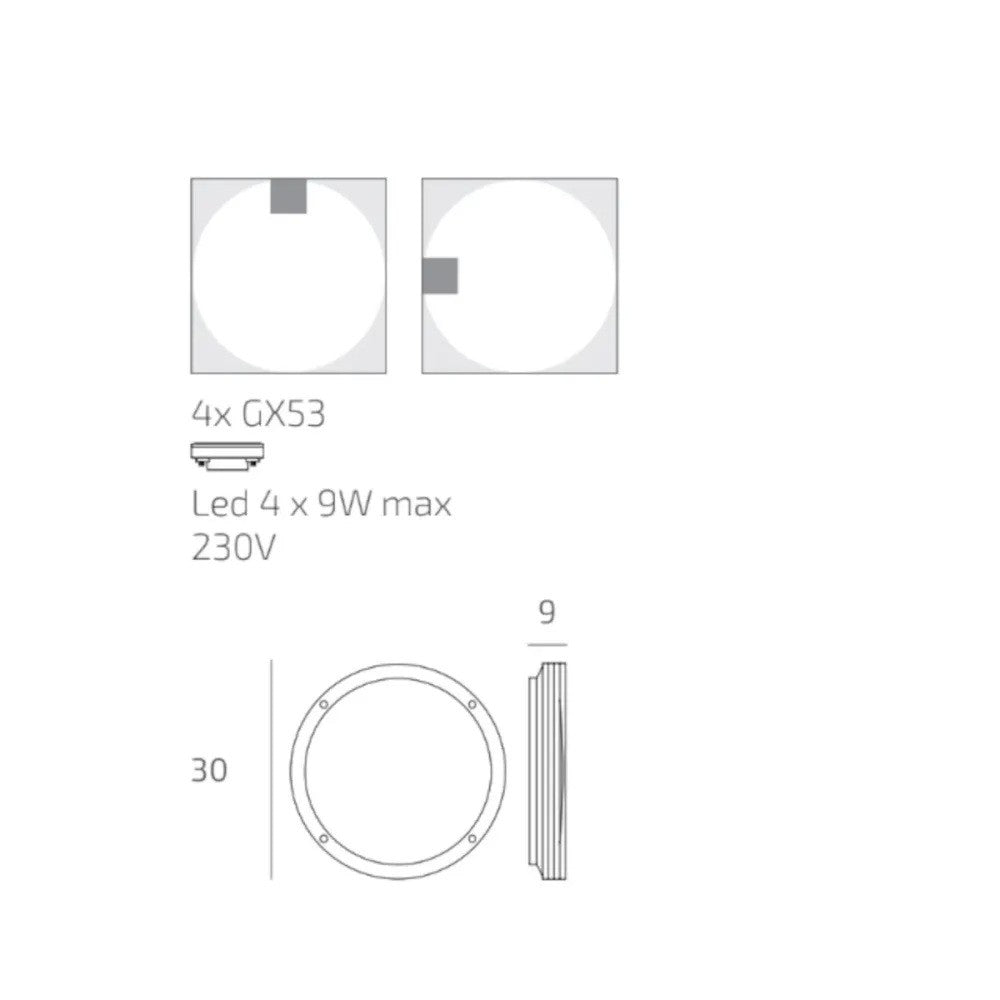 Plafoniera Moderna Top Light SOHO 30 GX53 LED IP54 Alluminio Policarbonato