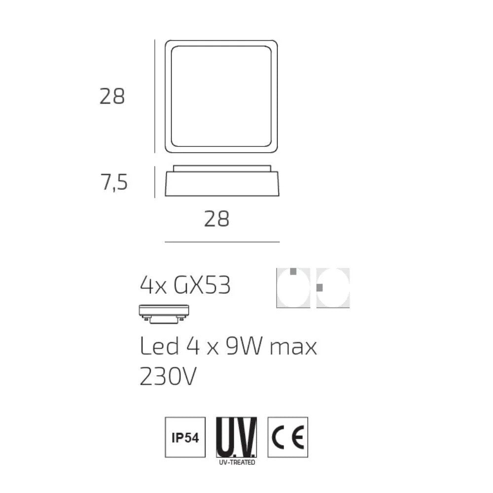 Plafoniera Moderna Top Light IRVINE 28 GX53 LED IP54 Alluminio Policarbonato