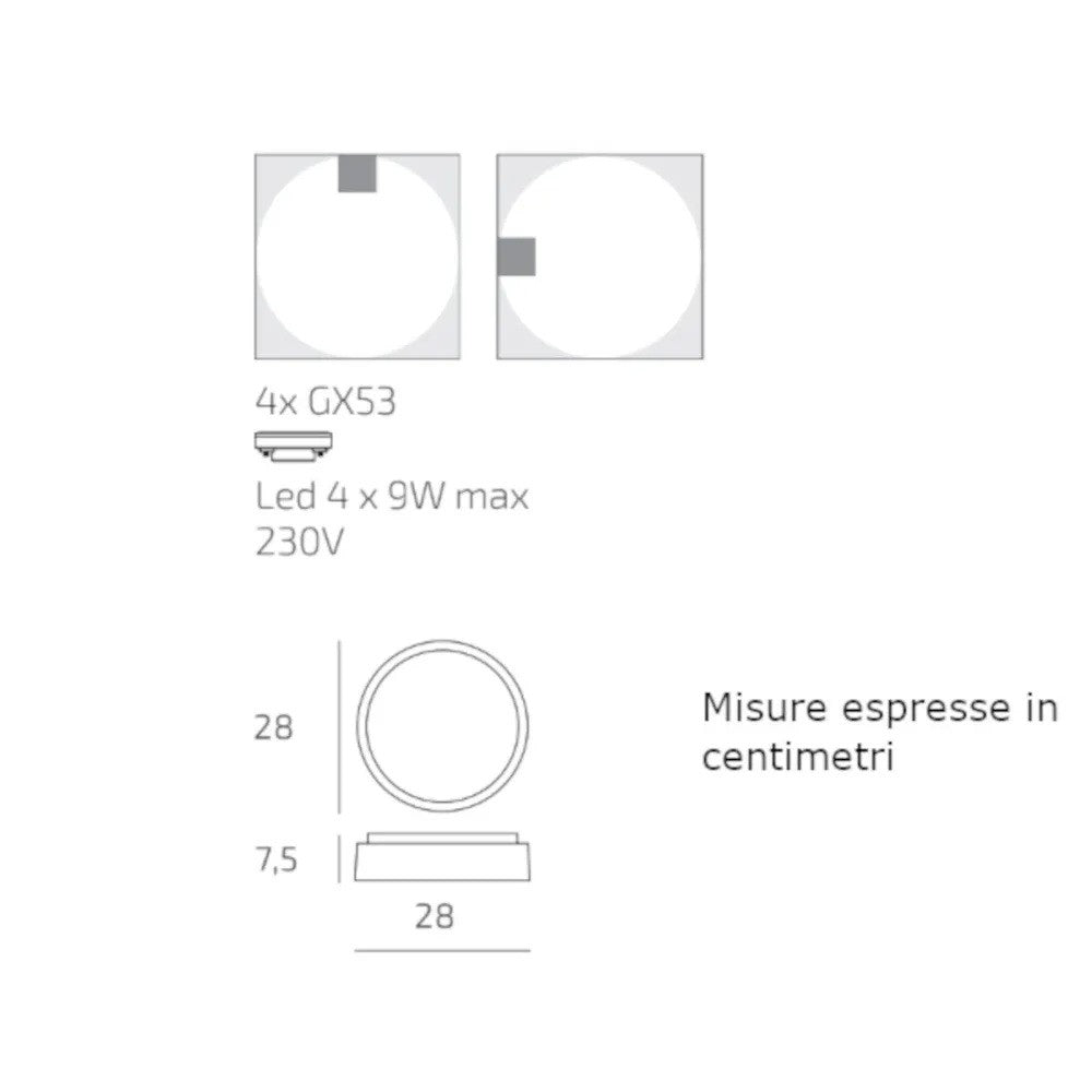 Plafoniera Moderna Top Light BAKU 28 GX53 LED IP54 Alluminio Policarbonato