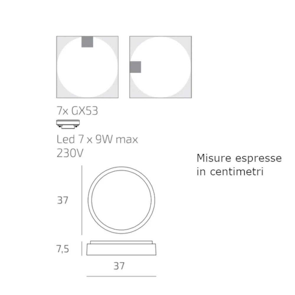 Plafoniera Moderna Top Light BAKU 37 GX53 LED IP54 alluminio policarbonato