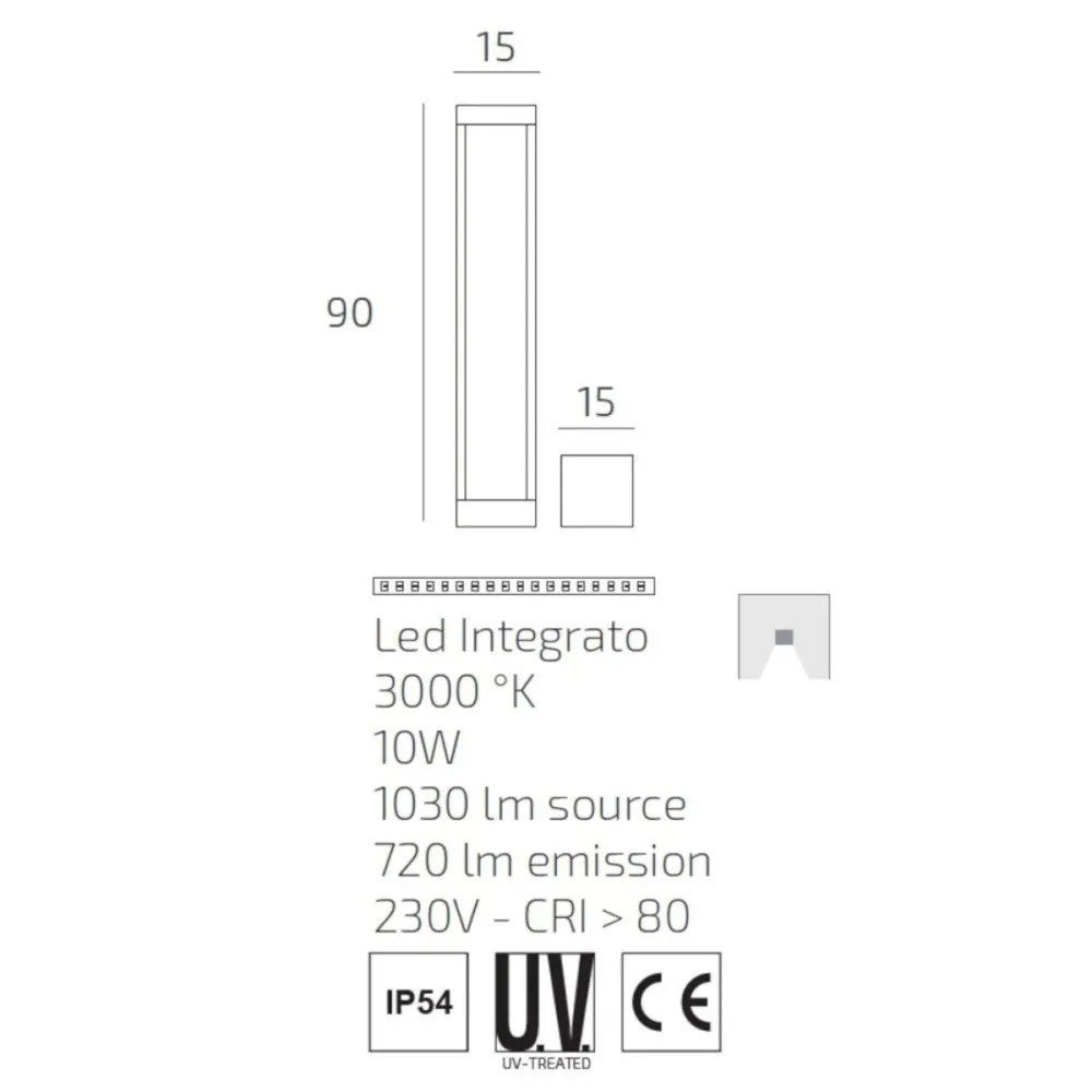 Lampione Paletto Moderno Top Light MONACO PA90 GA LED 3000 IP54 Alluminio