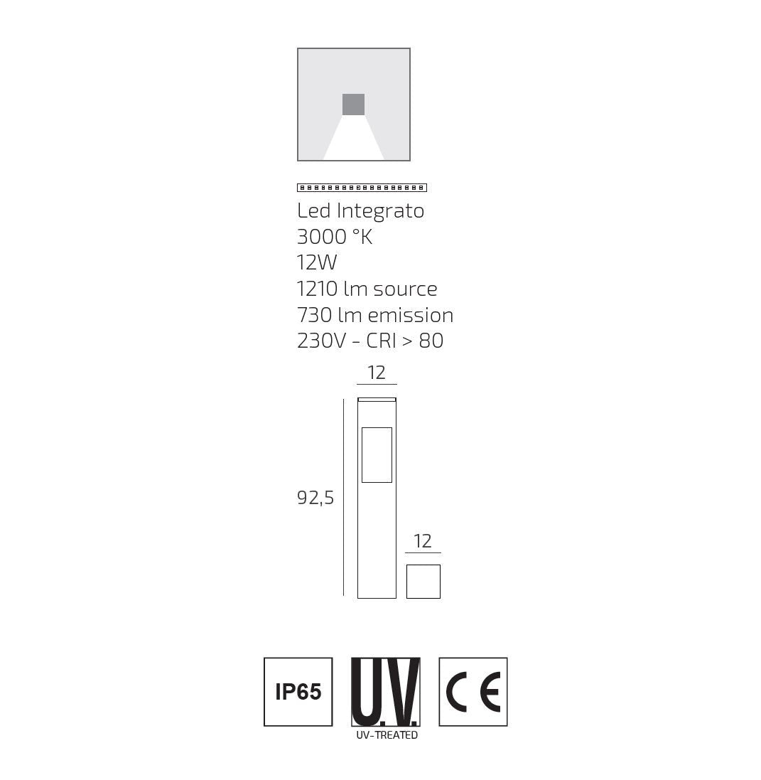 Lampione Paletto Moderno Top Light LISBONA PA95 LED 12W 3000K IP65 Alluminio