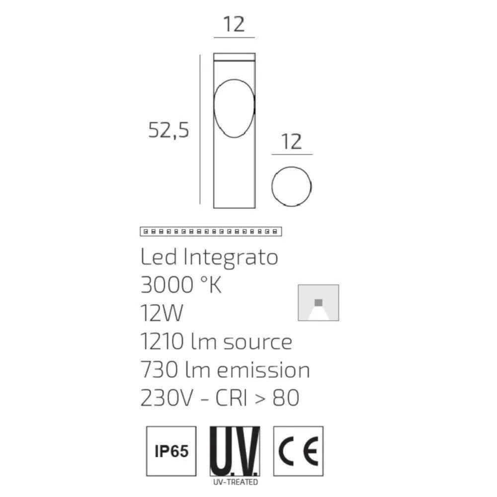 Lampione Paletta Moderno Top Light BELIZE LED PA55 12W 3000K IP65 Alluminio