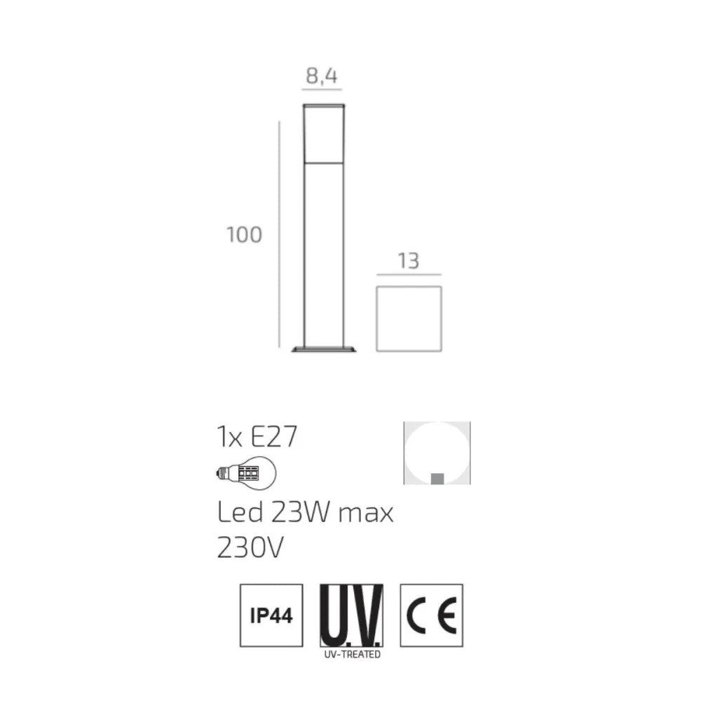 Lampione Paletto Top Light NIZZA CORTEN E27 LED IP44 Alluminio e Policarbonato