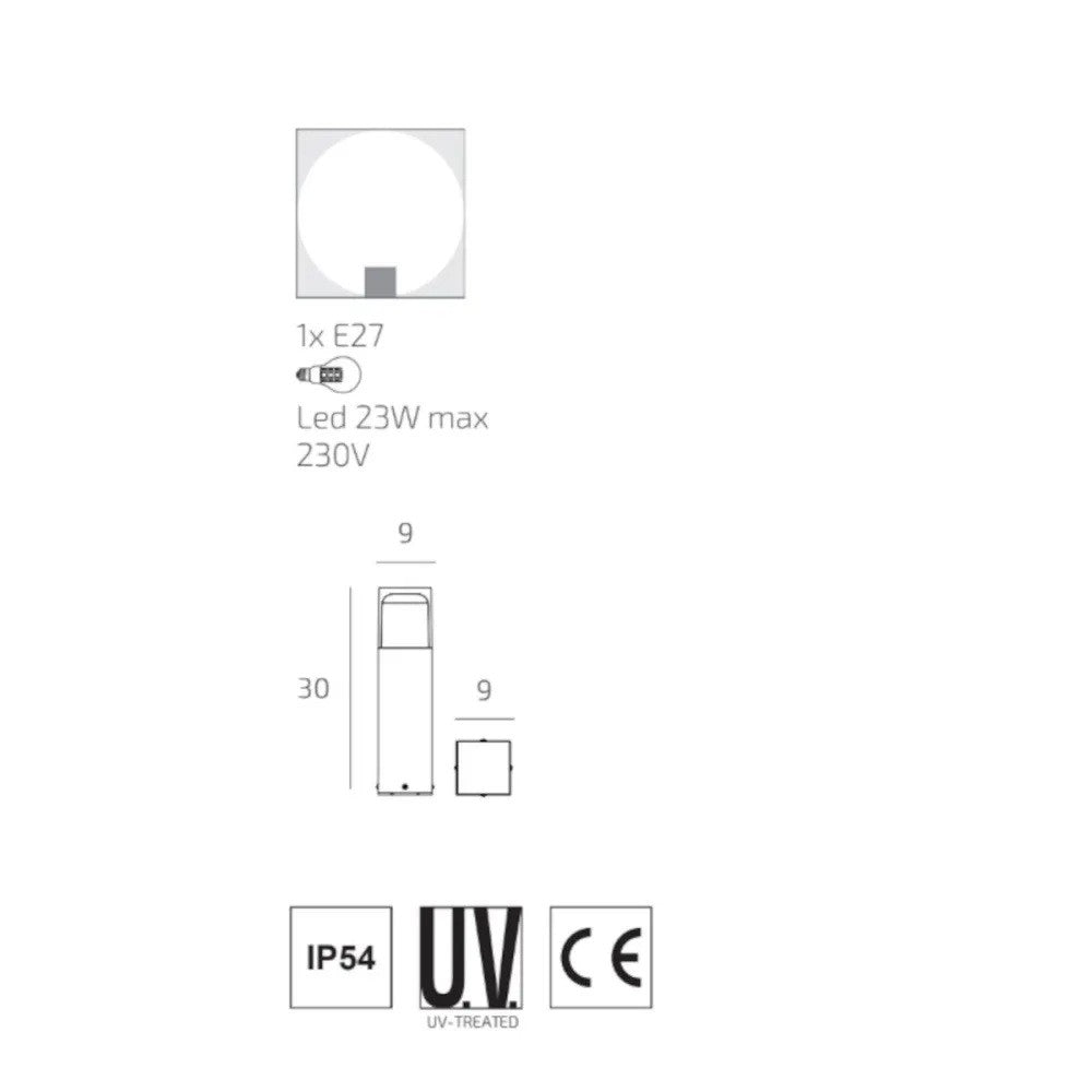 Lampione Paletto Moderno Top Light YORK GA E27 LED IP54 Alluminio 30-50-80cm