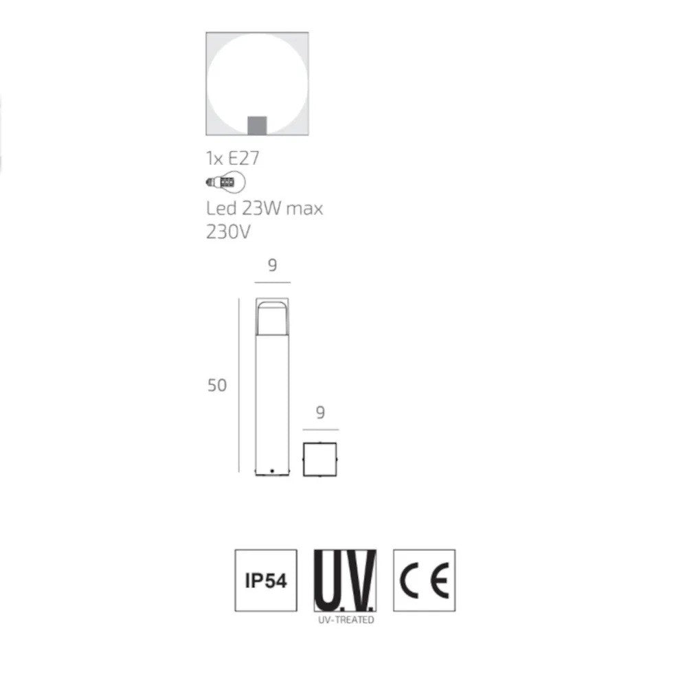 Lampione Paletto Moderno Top Light YORK GA E27 LED IP54 Alluminio 30-50-80cm