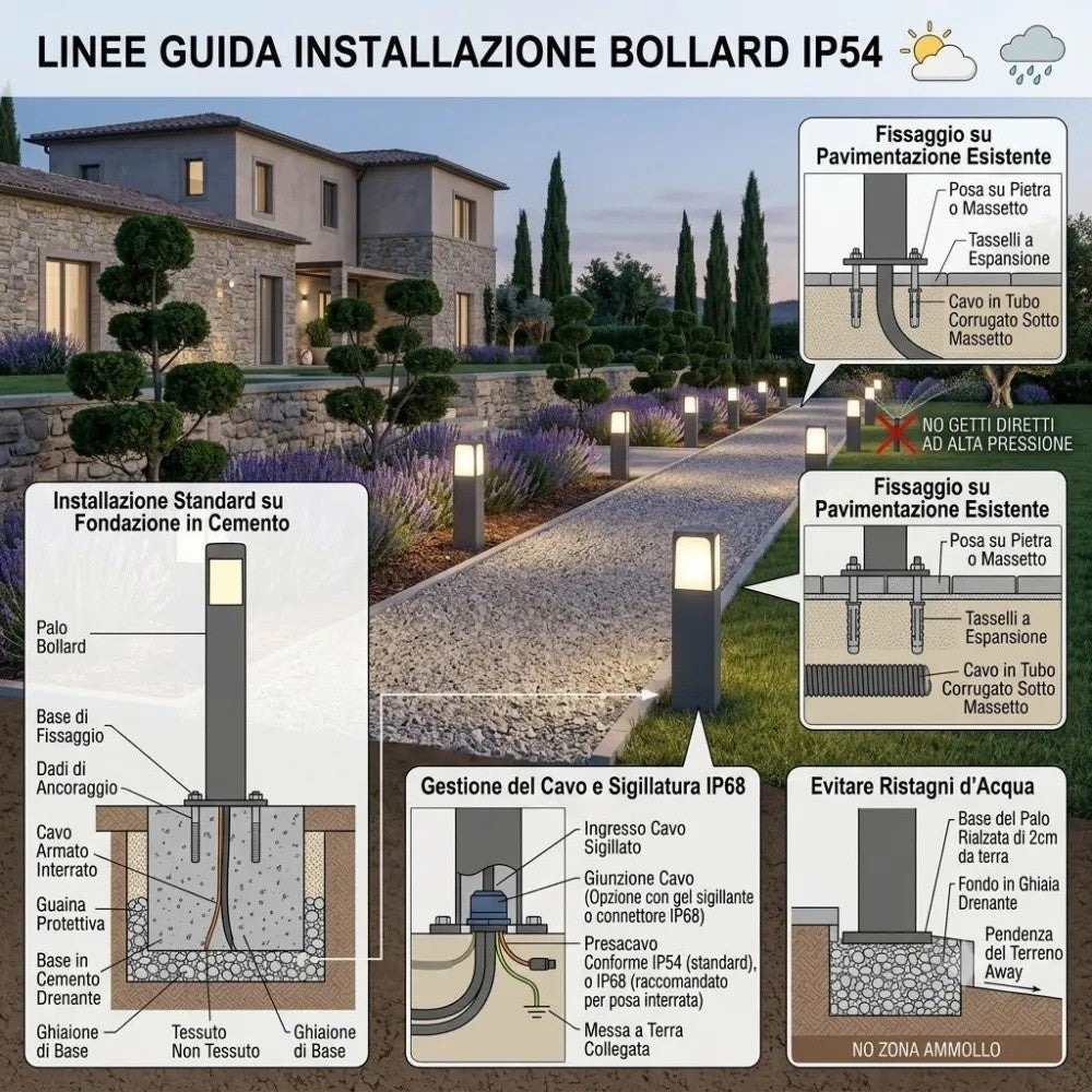 Lampione Paletto Moderno Top Light YORK GA E27 LED IP54 Alluminio 30-50-80cm